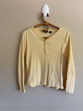 100% Cotton Butter Yellow Basic Editions Long Sleeve Henley V-Neck Thermal Shirt